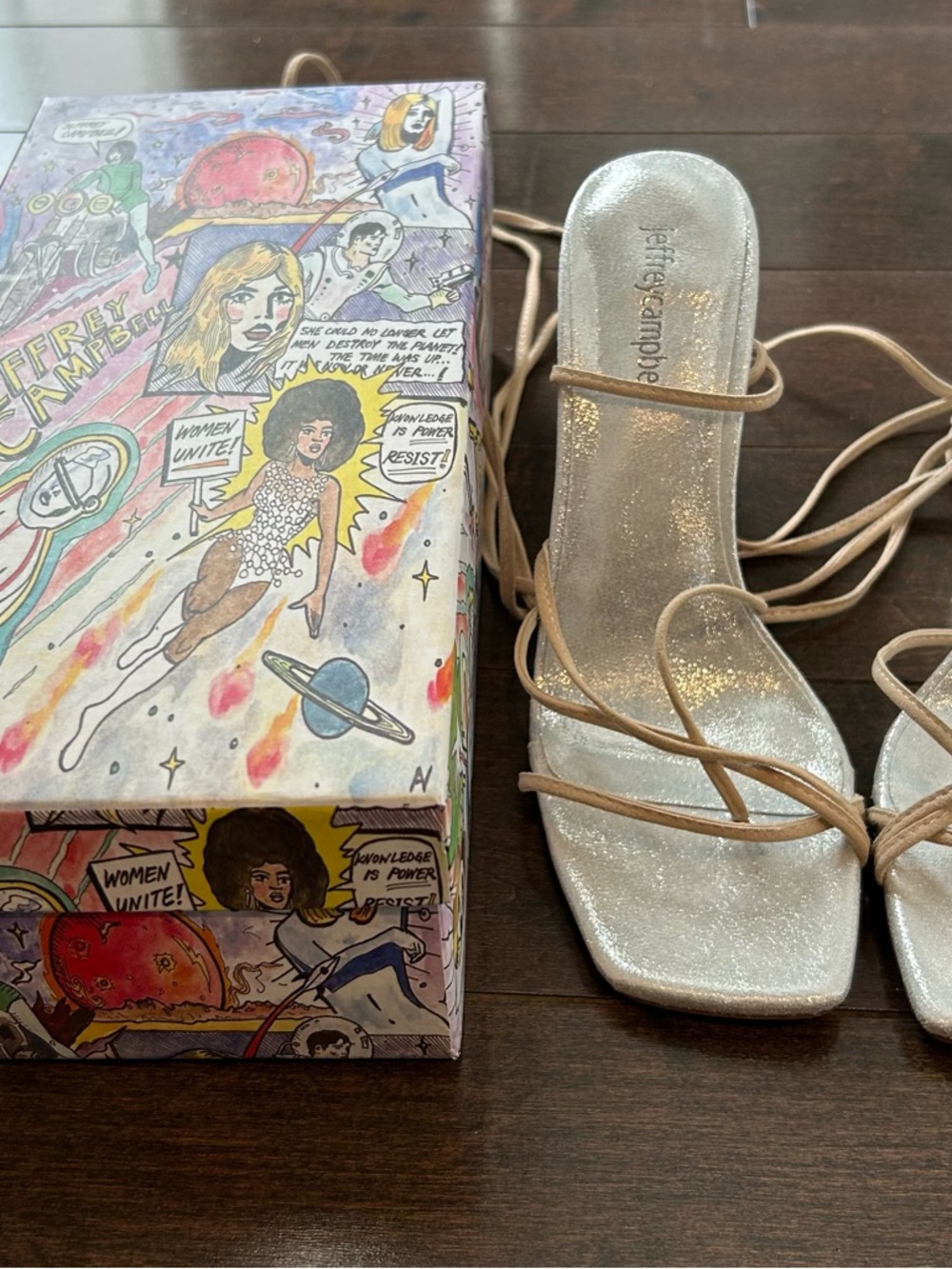 Jeffrey Campbell Bijouxx Strappy Metallic Silver Sandal with Nude Suede Straps - Picture 7 of 9